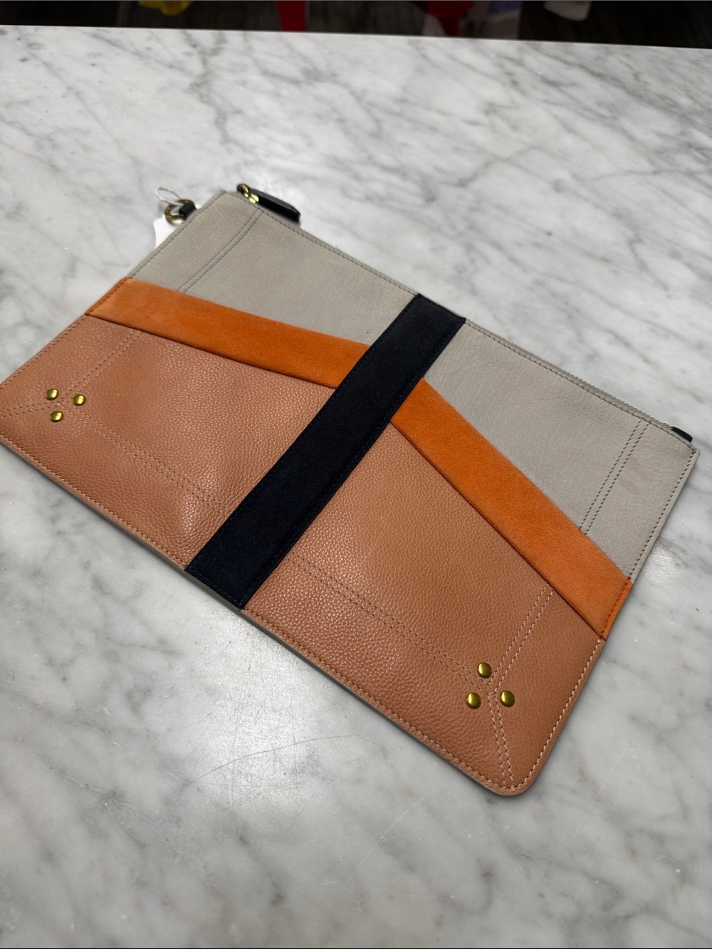 Jerome Dreyfuss Leather and Suede Top Zip Pouch Clutch